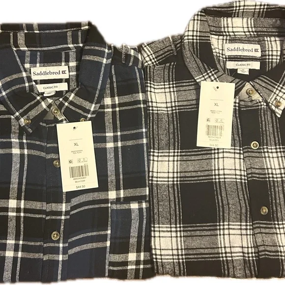 2-Men's casual Saddlebred Black/white and blue/black flannel button down NWT - Picture 3 of 5